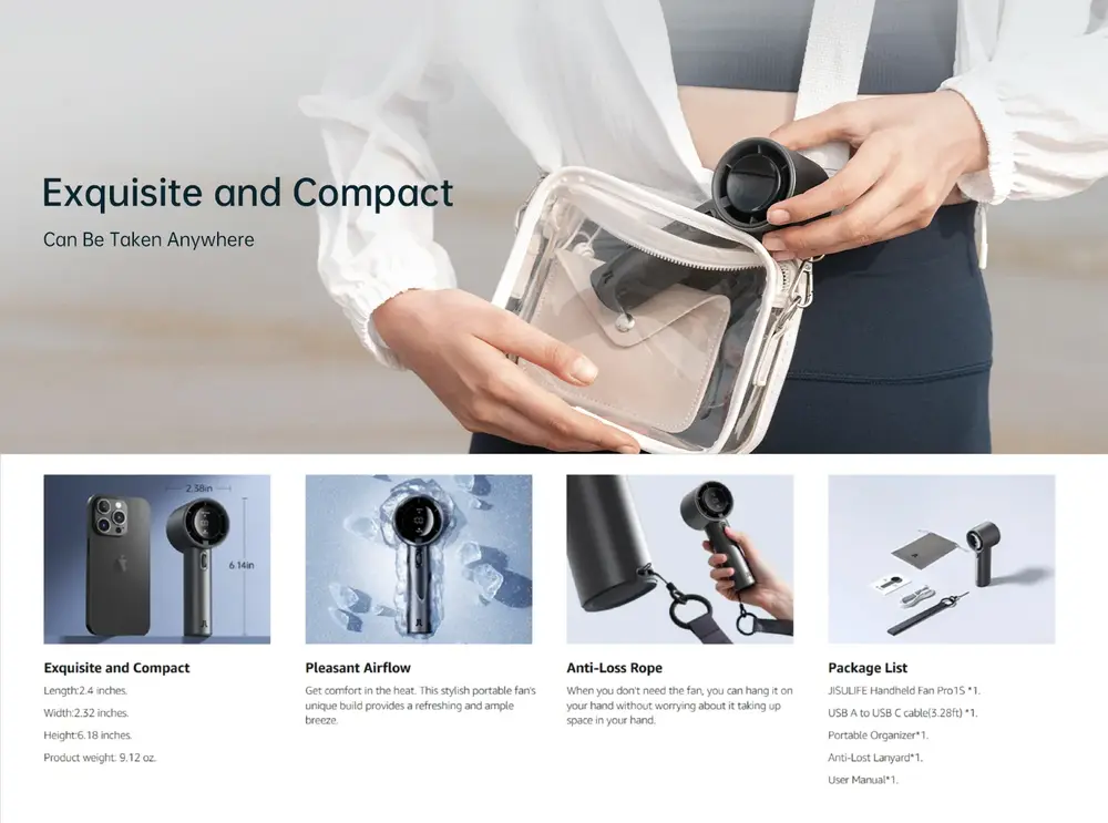 High-performance JISULIFE 100-Speed FA53 Pro1S Handheld Fan with scroll switch for personalized airflow.