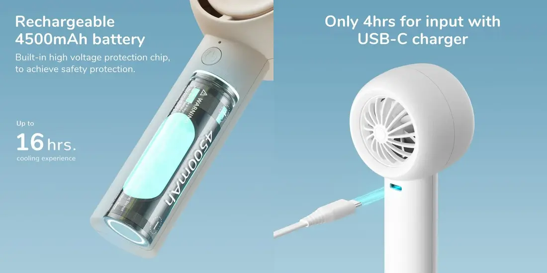 JISULIFE Mini Turbo Fan with brushless motor, hidden blades, and powerful personal cooling