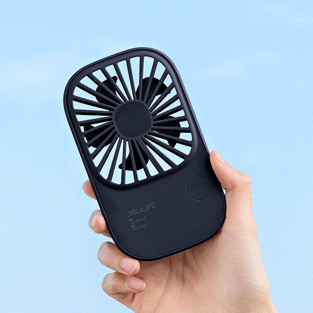 JISULIFE Handheld Fan Mini Fan, Small Fan Portable with Bracket, 2000mAh USB Rechargeable Lash Fan with 3 Speeds, Makeup Fan Eyelash Fan for Office Outdoor Travel Beige