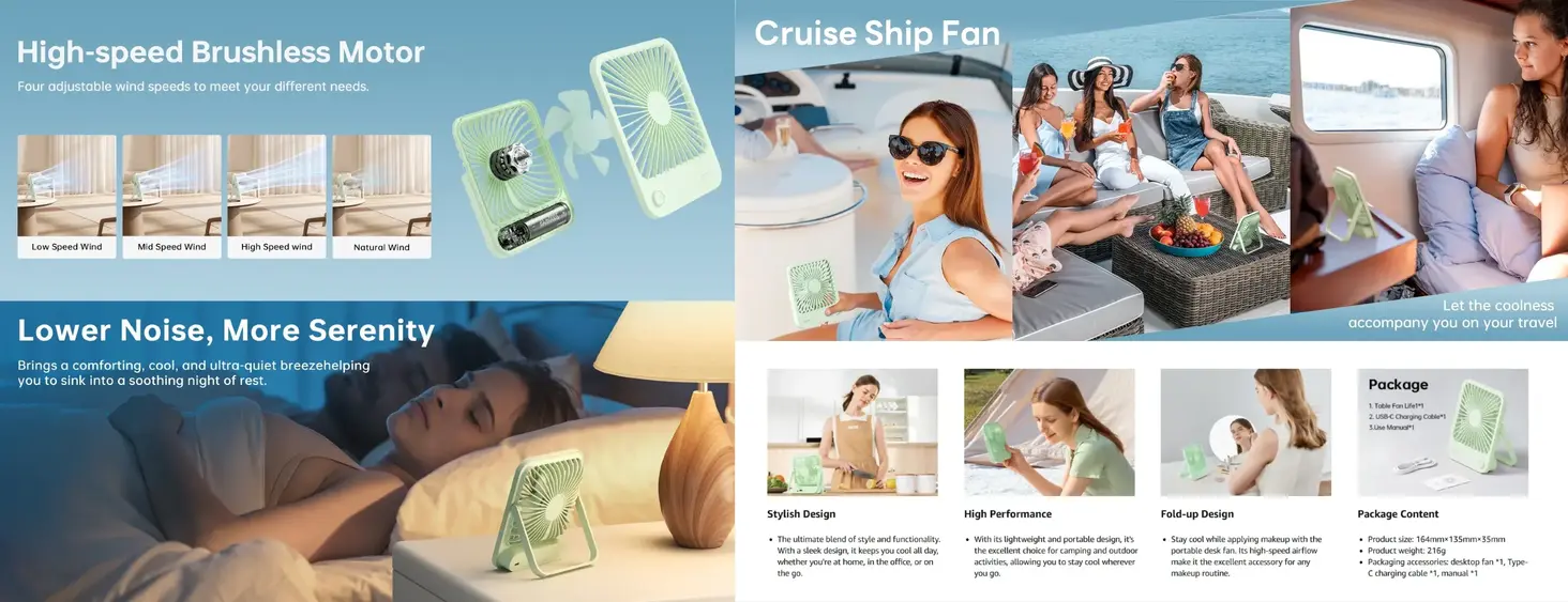 JISULIFE Table Fan Life1 FA26 portable silent fan for office and study room