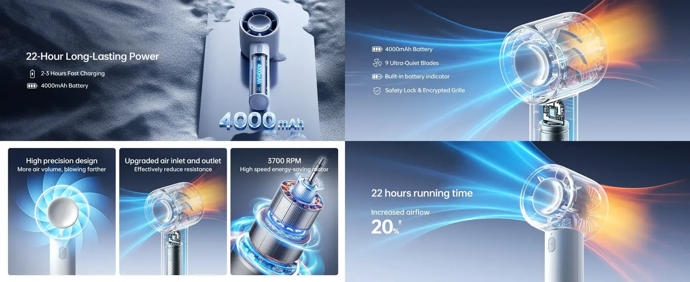 JisuLife Mini Hand Fan Life10 lightweight travel fan with strong airflow motor and compact design for Bangladesh summer heat