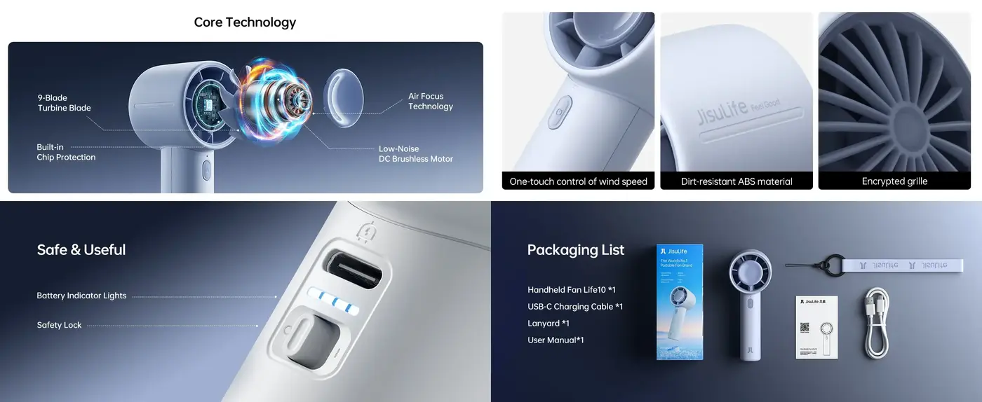 JisuLife Life 10 Handheld Portable Fan high speed 3700 RPM cooling fan with adjustable airflow levels for daily use comfort