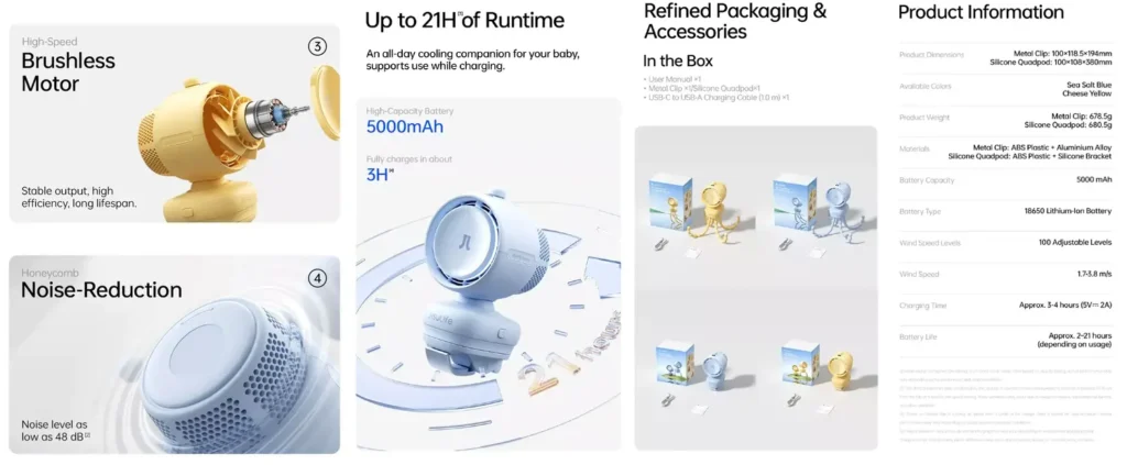 Air purifying baby fan with oscillation airflow and rechargeable battery for newborn comfort indoors